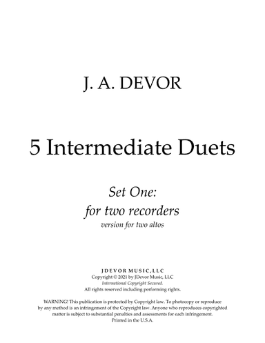 5 Intermediate Duets for two recorders: Set One (arr. J. A. Devor)