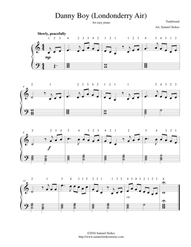 Danny Boy (Londonderry Air) - for easy piano (arr. Samuel Stokes)