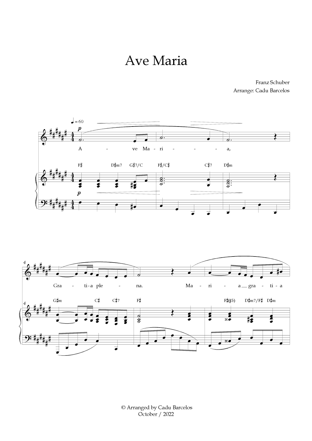 Ave Maria - Schubert F# Major Chords (arr. Cadu Barcelos)