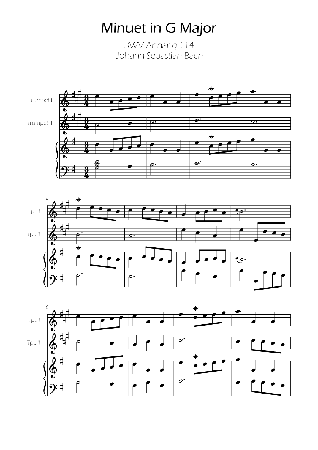 Minuet in G major BWV Anh. 114 - Bach - Trumpet Duet w/ Piano (arr. Ygor Nunes)