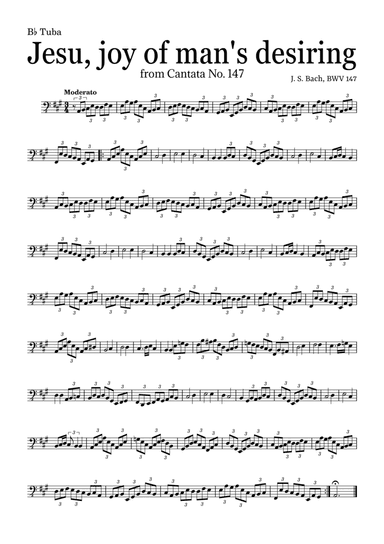 JESU, JOY OF MAN'S DESIRING by Bach - easy version for B? Tuba and piano with chords (arr. Leyandder Trustworthy)