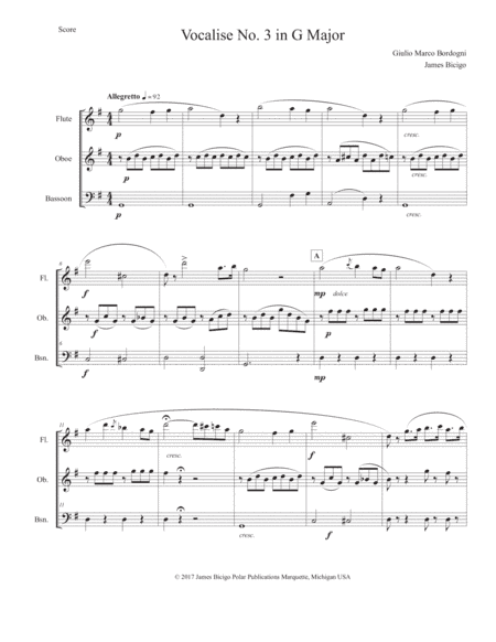 Vcalise No 3. in G Major (arr. James Bicigo)