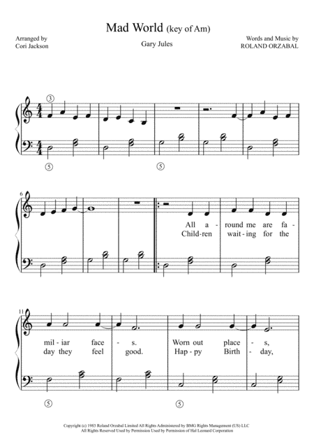 Mad World (arr. Cori Jackson)