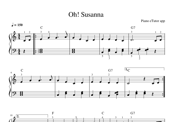 Oh Sussana (folk song) - piano (arr. Piano eTutor app)