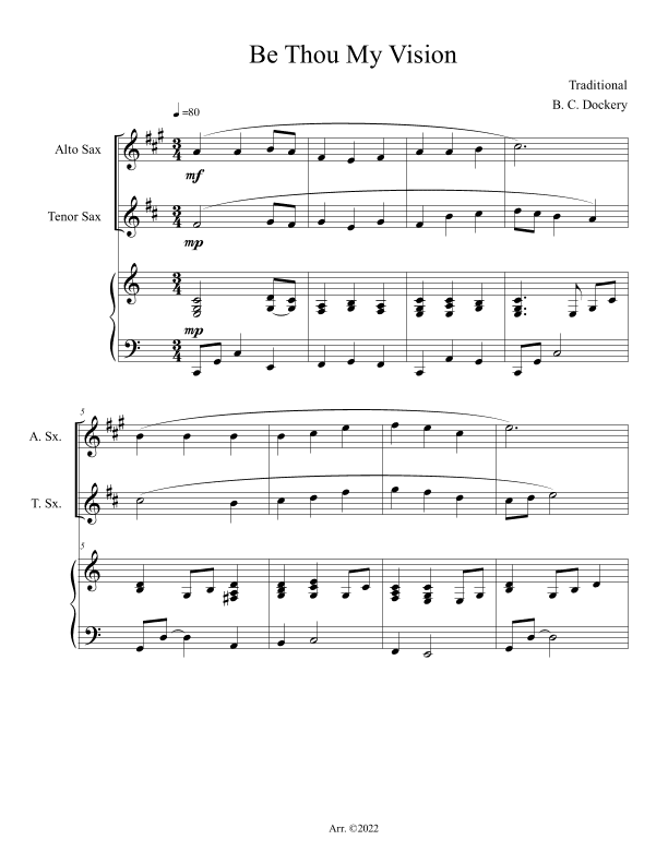 Be Thou My Vision (Alto and Tenor Sax Duet with Piano Accompaniment) (arr. B. C. Dockery)