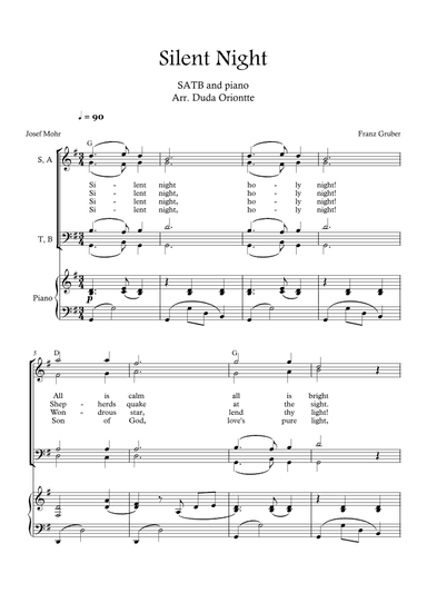 Silent Night (F major - SATB - with chords - with piano -two staff) (arr. Duda Oriontte)