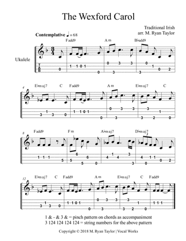 The Wexford Carol for Ukulele Tab, Chords and Voice (arr. M. Ryan Taylor)