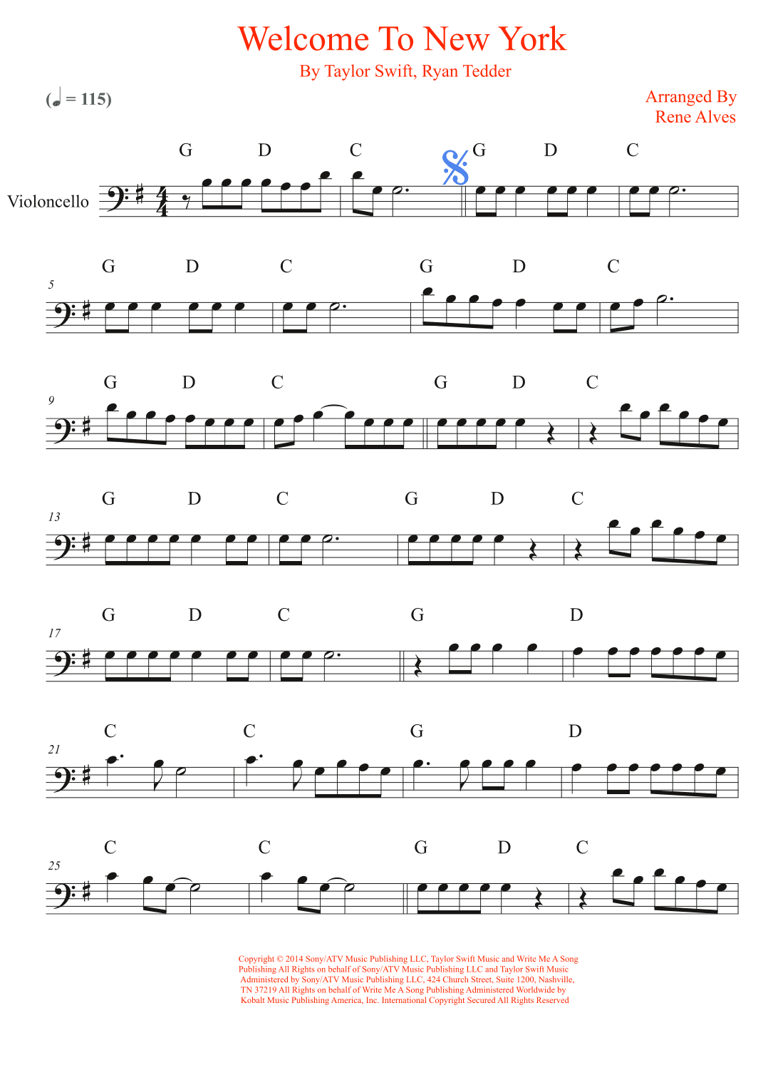 Welcome To New York (arr. Rene Alves)