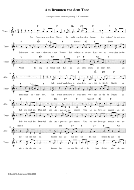 Am Brunnen vor dem Tore for alto, tenor and guitar chord names (arr. David Warin Solomons)