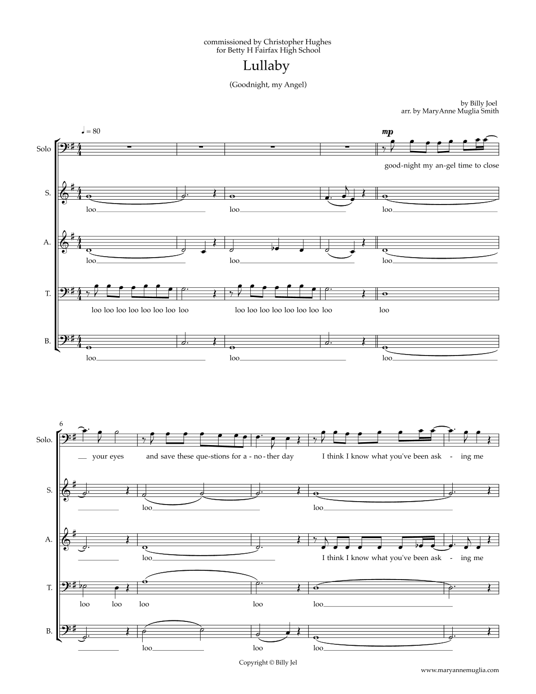 Lullabye (goodnight, My Angel) (arr. MaryAnne Muglia)