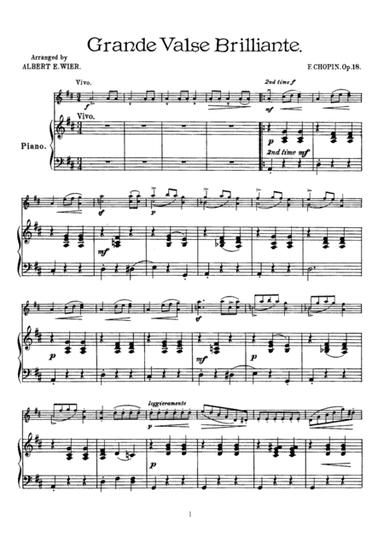 Chopin Grande valse brillante, for Violin & Piano, VN007 (arr. A. E. Wier)
