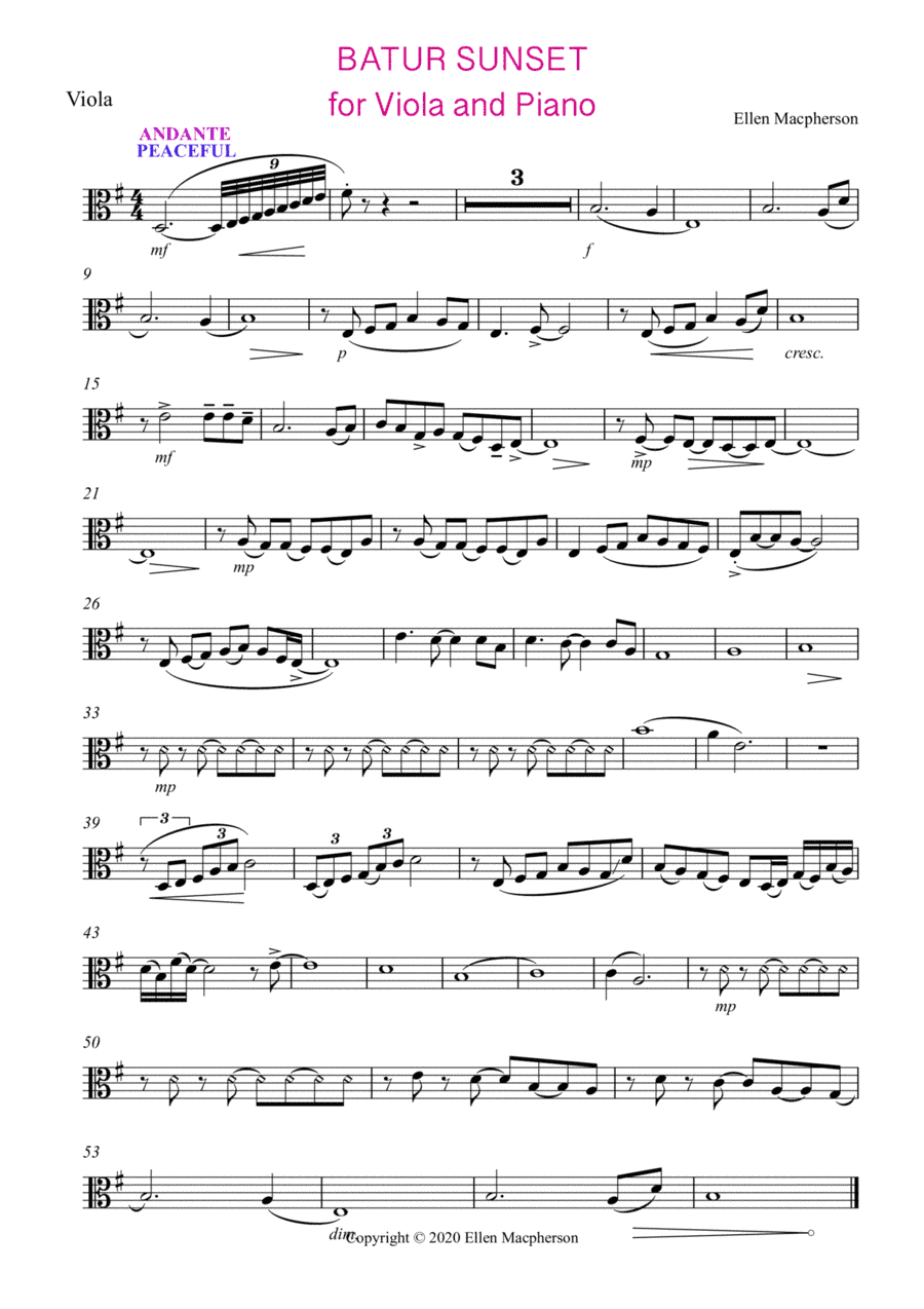 BATUR SUNSET for Viola and Piano (Viola Part)