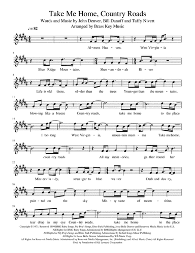Take Me Home, Country Roads (arr. Brass Key Music)