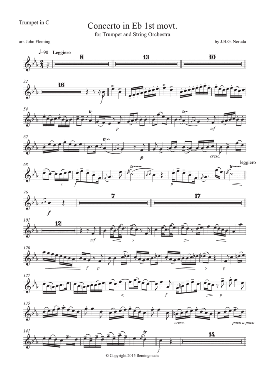 Neruda Trumpet Concerto in Eb (trumpet parts for C trumpet) (arr. John Fleming)