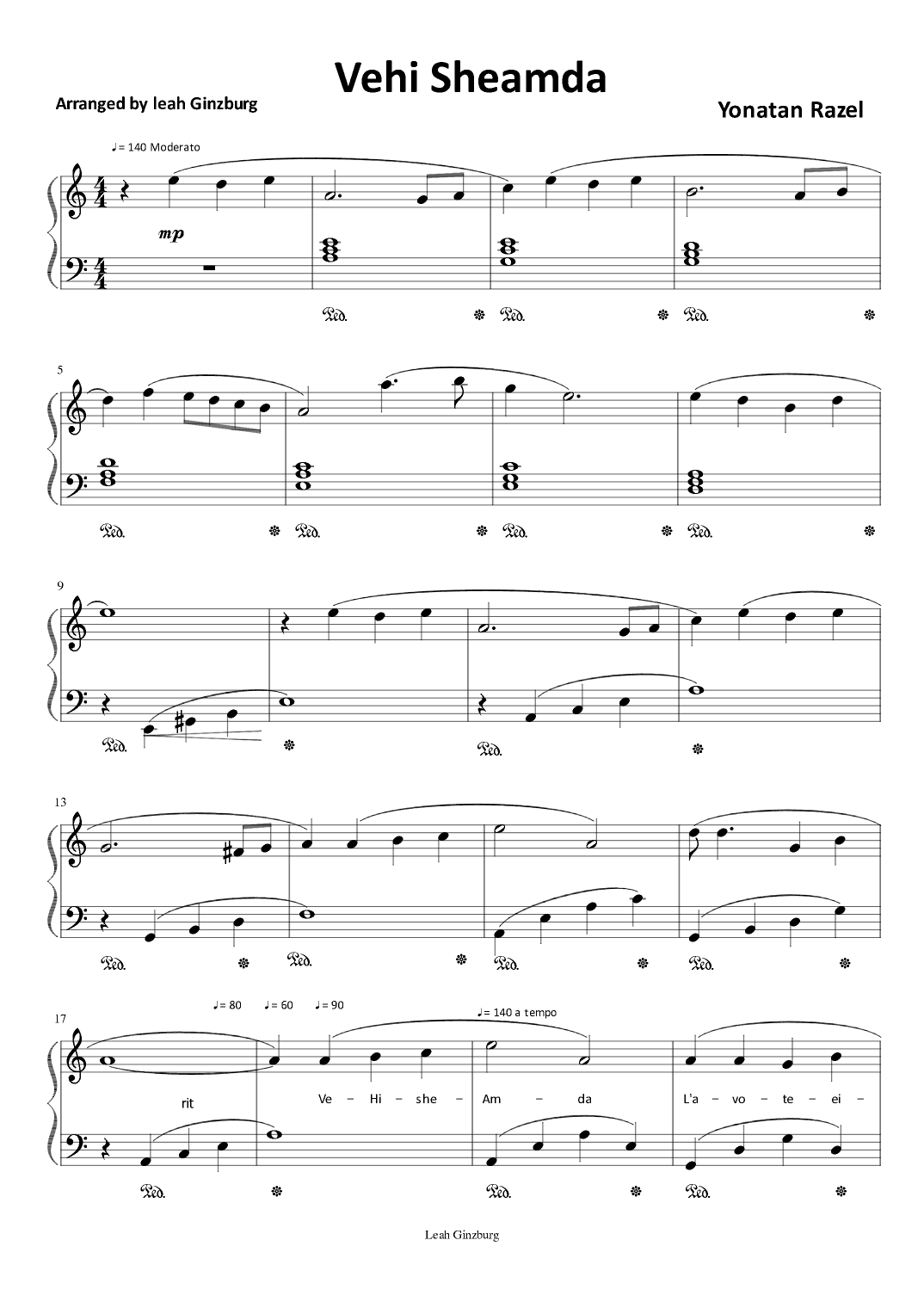 Vehi Sheamda (arr. Leah Ginzburg)