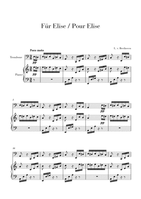 Pour Elise (Für Elise) for Trombone and Piano (arr. Cadenza Editions)