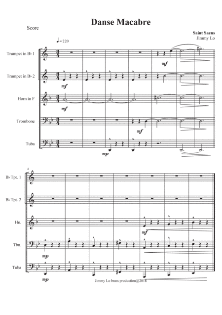 Danse Macabre Op. 40 for Brass quintet sheet music (arr. Jimmy Lo)