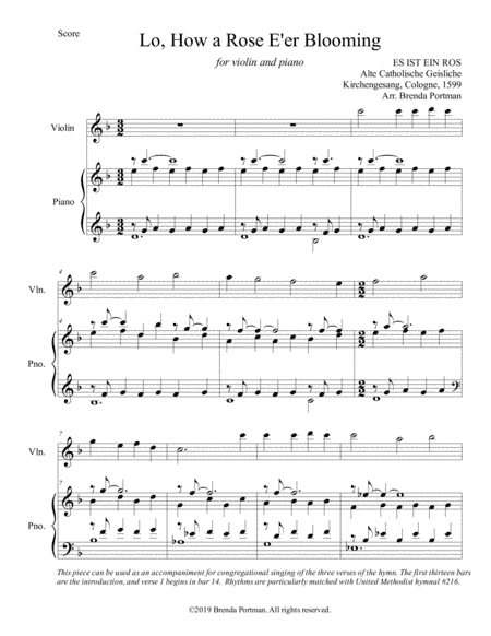 Lo, How a Rose E'er Blooming (arr. Brenda Portman)