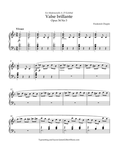 Valse brillante in F major, Opus 34, No 3 (arr. James Gilbert Music)