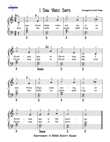 I Saw Three Ships on Christmas Day (Second Year Piano Students) (arr. Scott Camp)