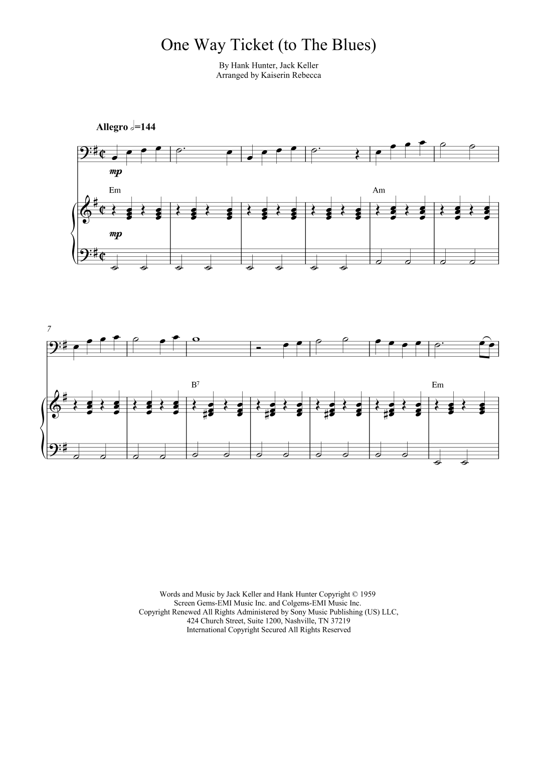 One Way Ticket (to The Blues) (arr. Kaiserin Rebecca)