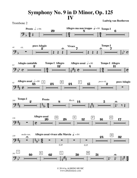 Beethoven Symphony No. 9, Movement IV - Trombone in Bass Clef 2 (Transposed Part), Op. 125 (arr. Doug Clyde)
