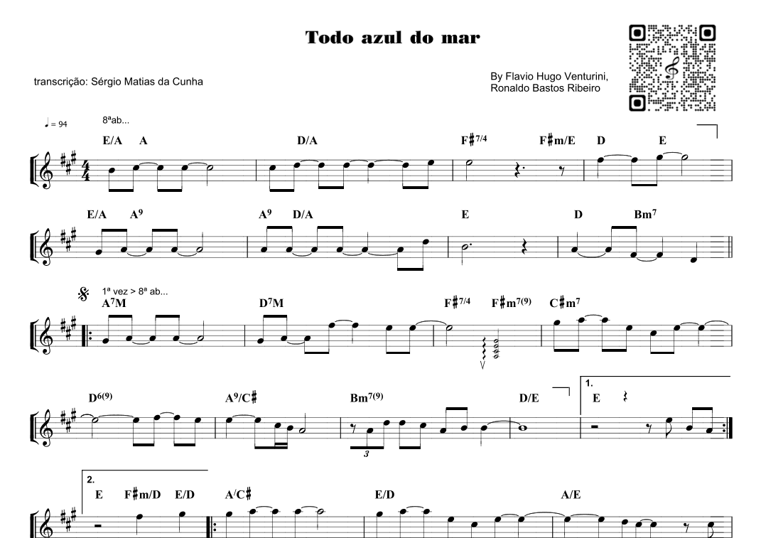 Todo Azul Do Mar (arr. Piano)