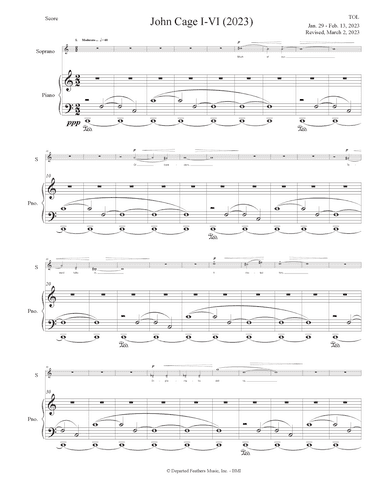 John Cage I-VI (2023) piano-vocal score