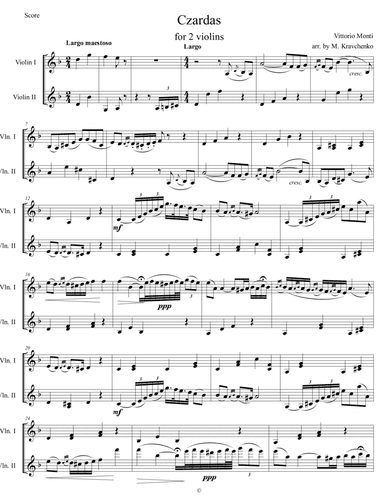 Vittorio Monti - Czardas arr. for 2 violins(score and parts) (arr. Maksym Kravchenko)