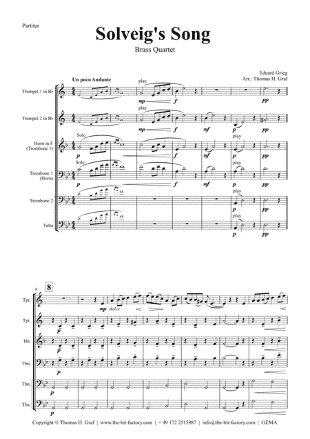 Solveig's Song - from Peer Gynt Suite - Brass Quintet (arr. Thomas H. Graf)