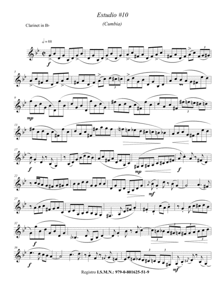 Estudio #10 (Cumbia) for Solo Clarinet