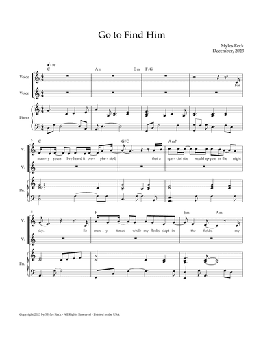 Go to Find Him - 2 part with Piano (Key change in chorus)
