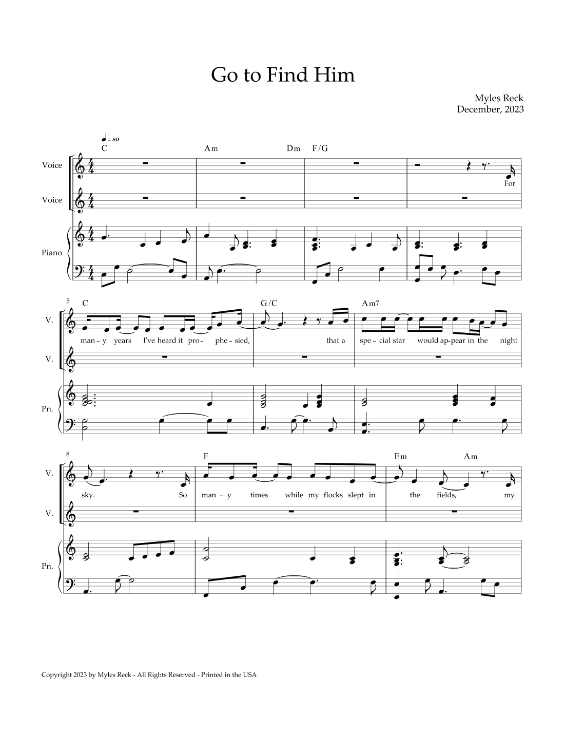 Go to Find Him - 2 part with Piano (Key change in chorus)