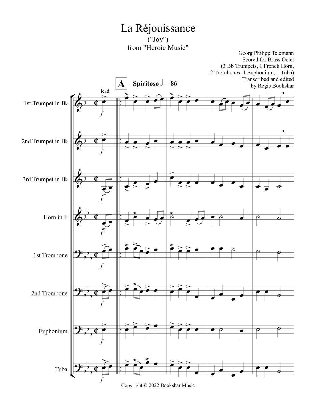 La Rejouissance (from "Heroic Music") (Eb) (Brass Octet - 3 Trp, 1 Hrn, 2 Trb, 1 Euph, 1 Tuba) (arr. Regis Bookshar)