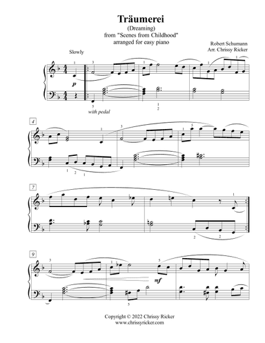 Traumerei (Dreaming) - easy piano (arr. Chrissy Ricker)