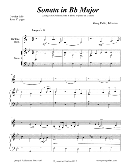 Telemann: Sonata in Bb Major for Baritone Horn & Piano (arr. James M. Guthrie, ASCAP)