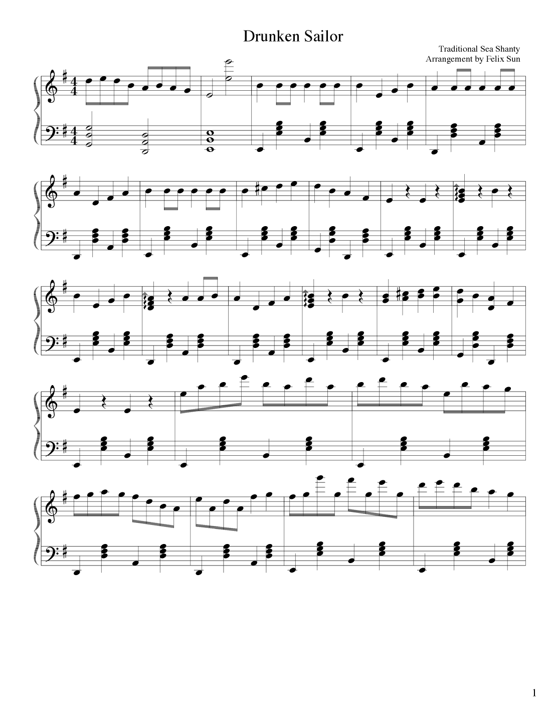 Drunken Sailor - Traditional Sea Shanty (Piano Solo) (arr. Felix Sun)