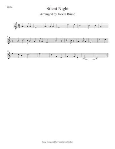 Silent Night (Easy key of C) Violin (arr. Kevin Busse)