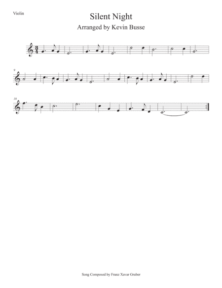 Silent Night (Easy key of C) Violin (arr. Kevin Busse)