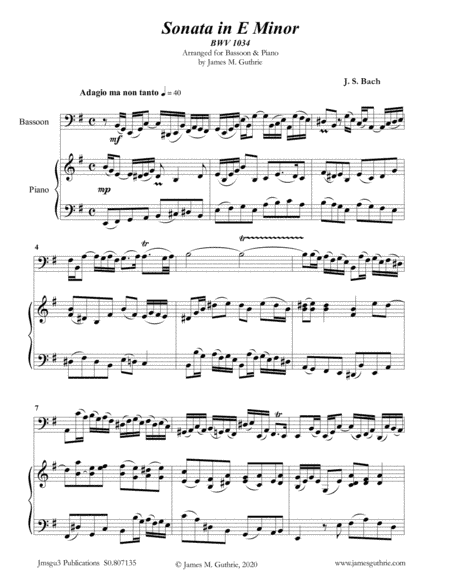 BACH: Sonata BWV 1034 for Bassoon & Piano (arr. James Guthrie, ASCAP)