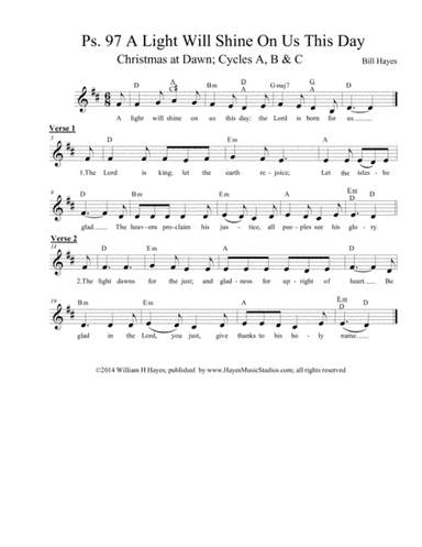 Psalm 97:  A Light Will Shine On Us This Day (leadsheet)