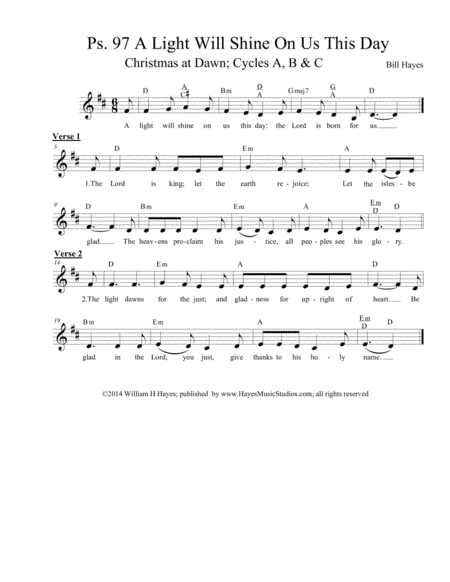 Psalm 97:  A Light Will Shine On Us This Day (leadsheet)