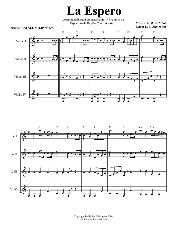 La Espero (arr. Rafael Milhomem)
