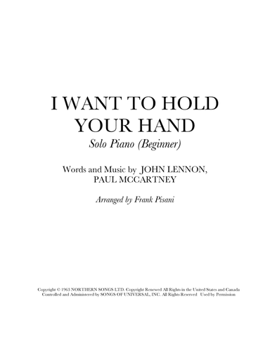I Want To Hold Your Hand (arr. Frank Pisani)