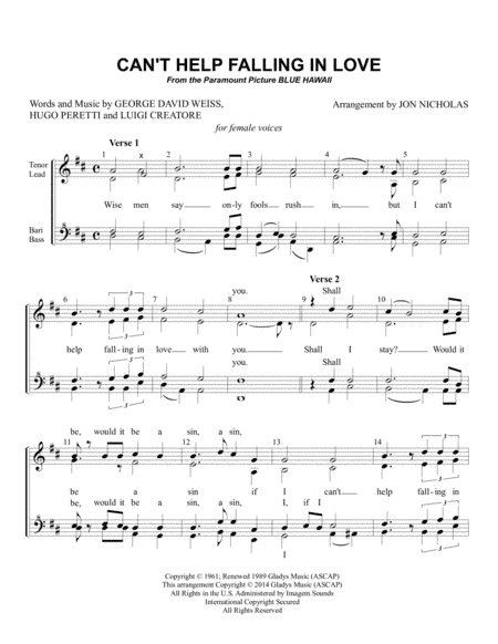 Can't Help Falling In Love (arr. Jon Nicholas)