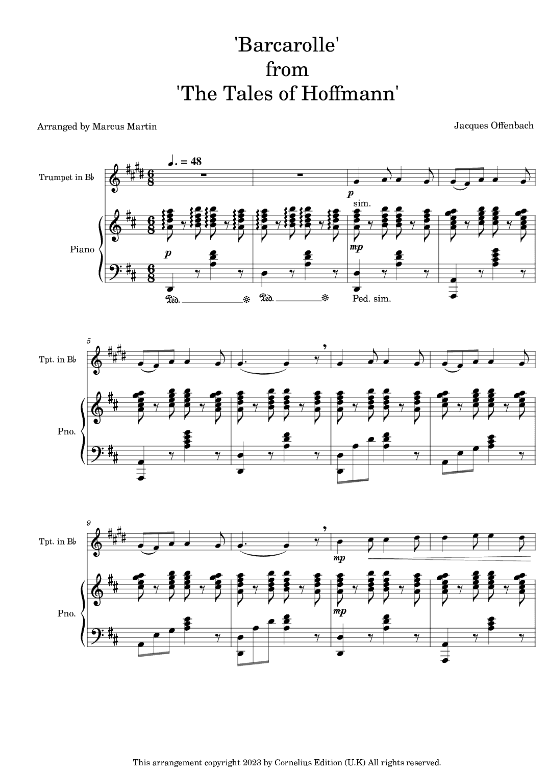 Barcarolle from 'Tales of Hoffmann" for trumpet and piano (arr. Marcus Martin)