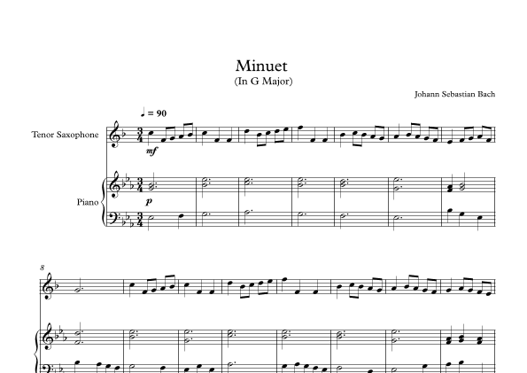 Minuet (In G Major) - Johann Sebastian Bach (Tenor Sax + Piano) (arr. Digital Book Music)