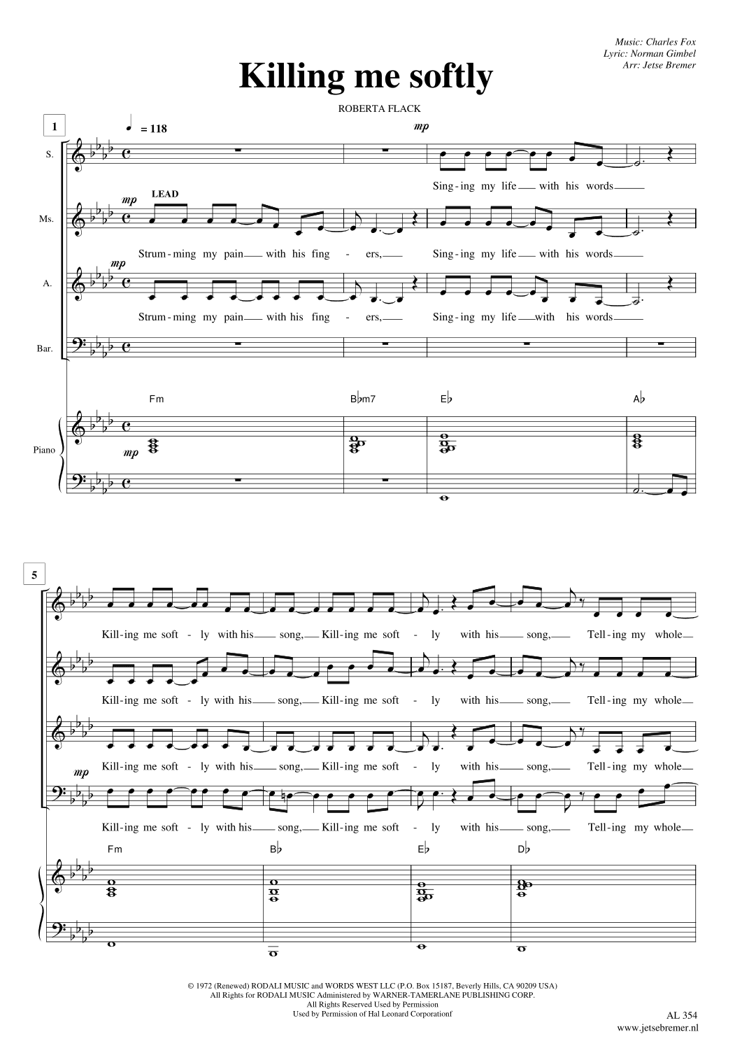Killing Me Softly With His Song (arr. Jetse Bremer)