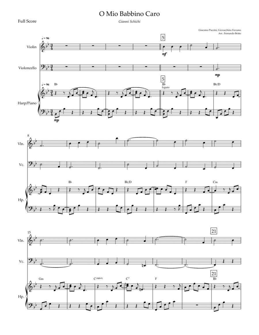O Mio Babbino Caro (Puccini) for Piano Trio (arr. Fernando Britto)