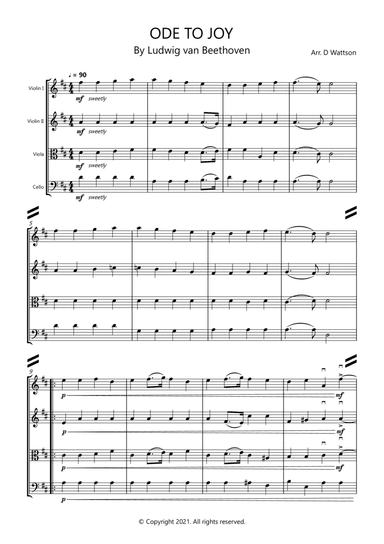 Ode to Joy for string quartet (arr. Douglas Wattson)